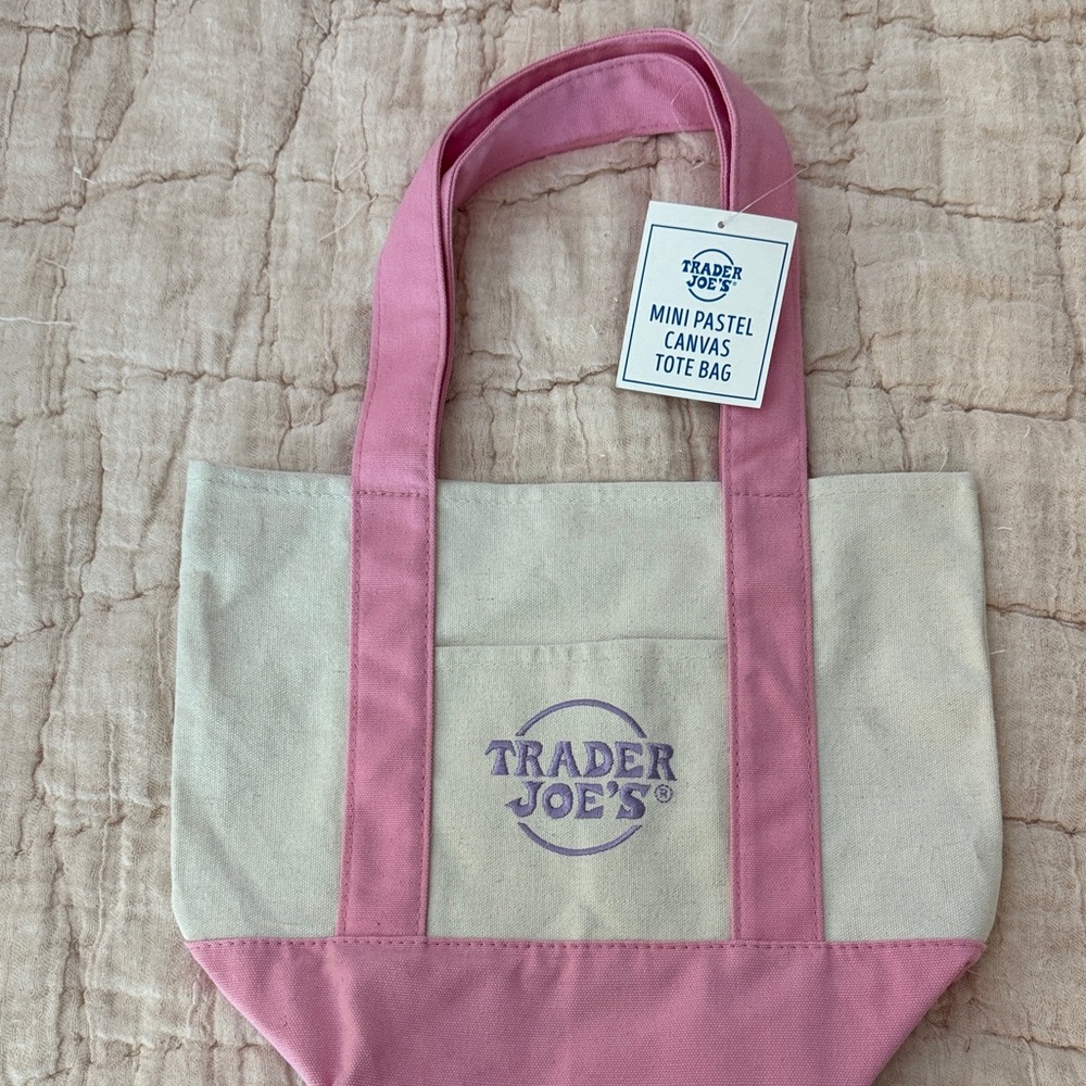 Trader Joe’s Pink and Cream Mini Pastel Canvas Tote Bag